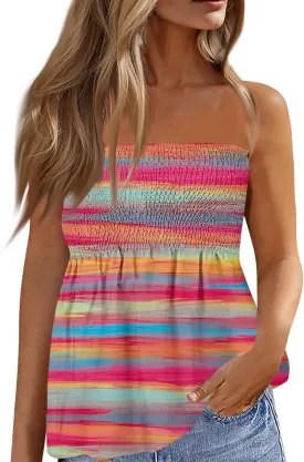 Tube Tops for Women Smocked Bandeau Tops Floral Tube Tops Backless Bandeau Tunic Tops Sleeveless Shirts