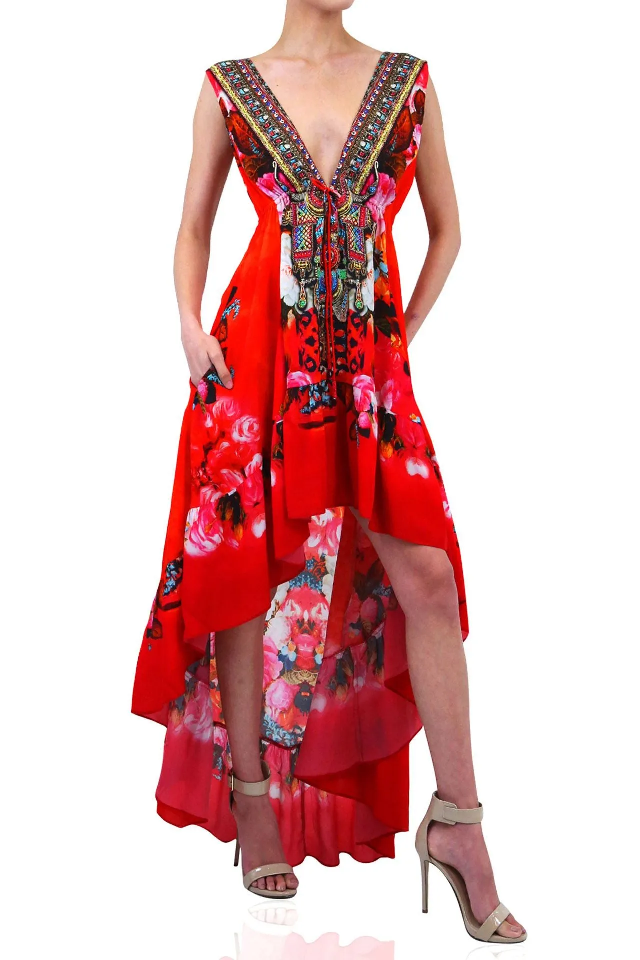 V-Neck Asymmetrical Cocktail Dress