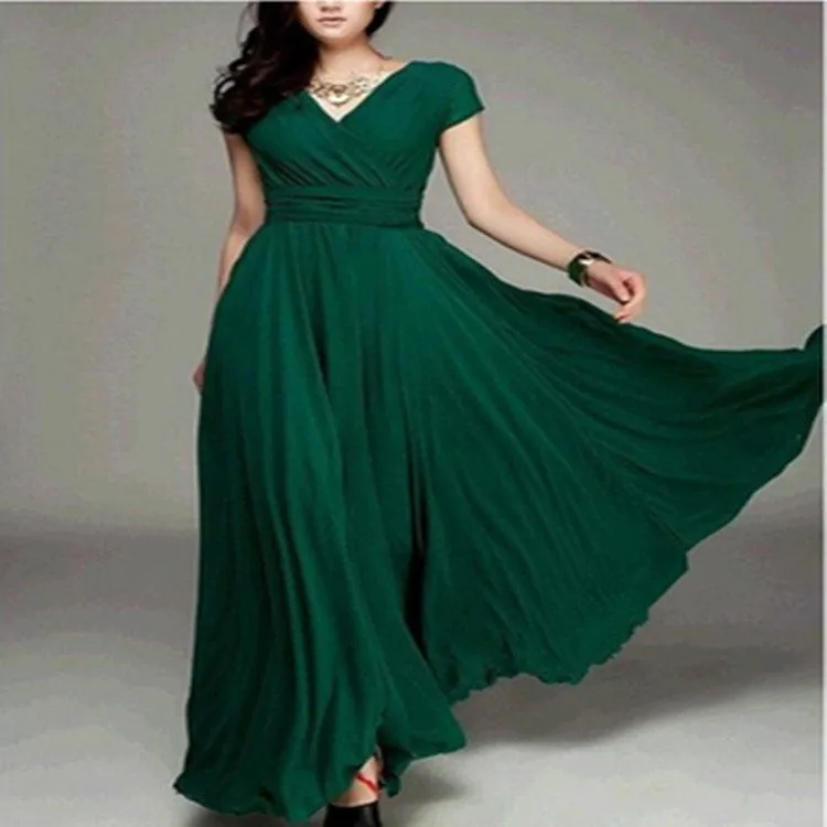 V-neck Sleeve Bohemian Chiffon Waist Dress Dresses