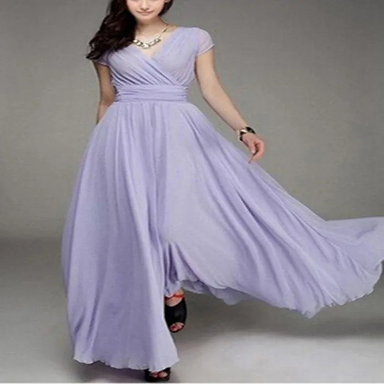 V-neck Sleeve Bohemian Chiffon Waist Dress Dresses