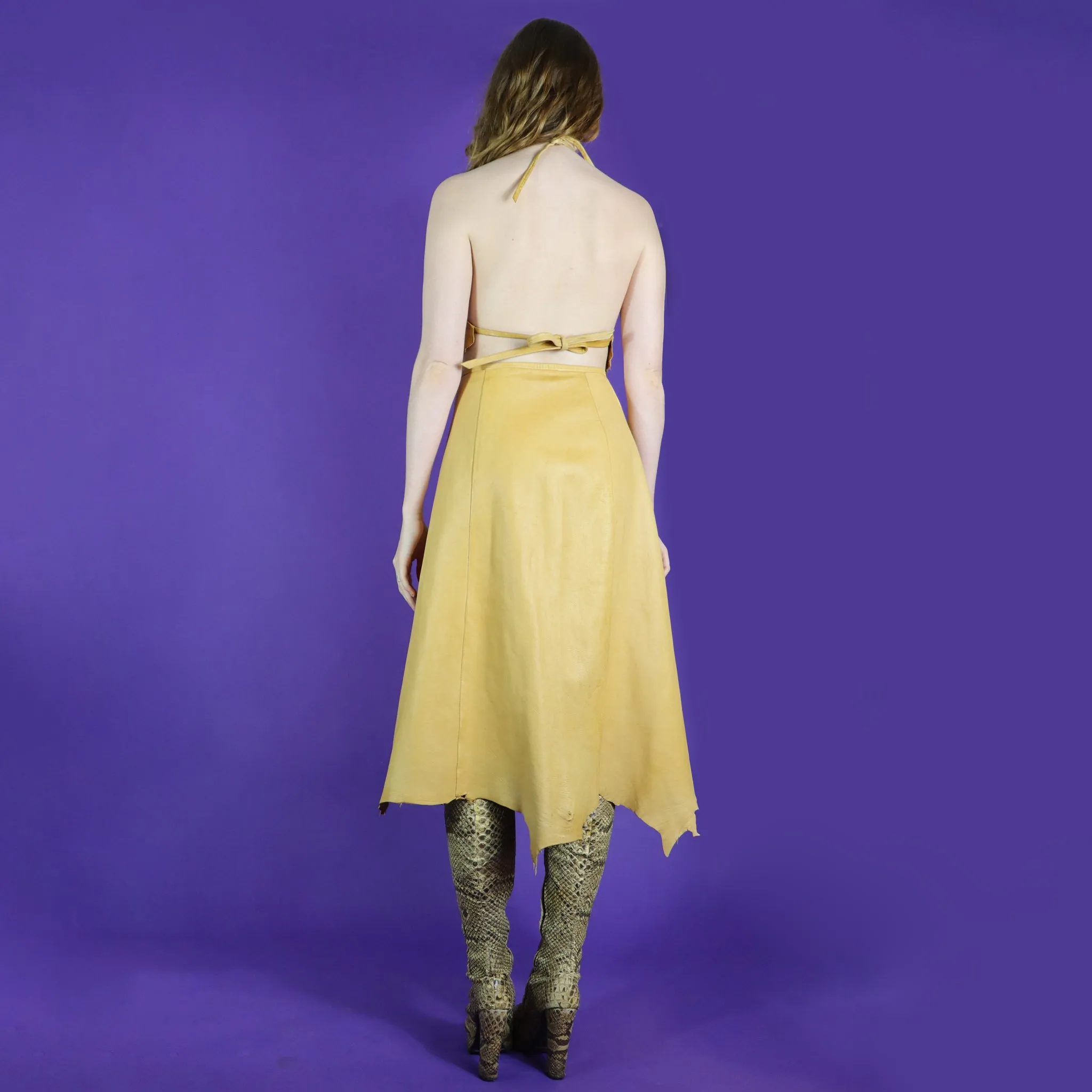 Vintage 1970s Hippie Buckskin Skirt & halterneck Top Set