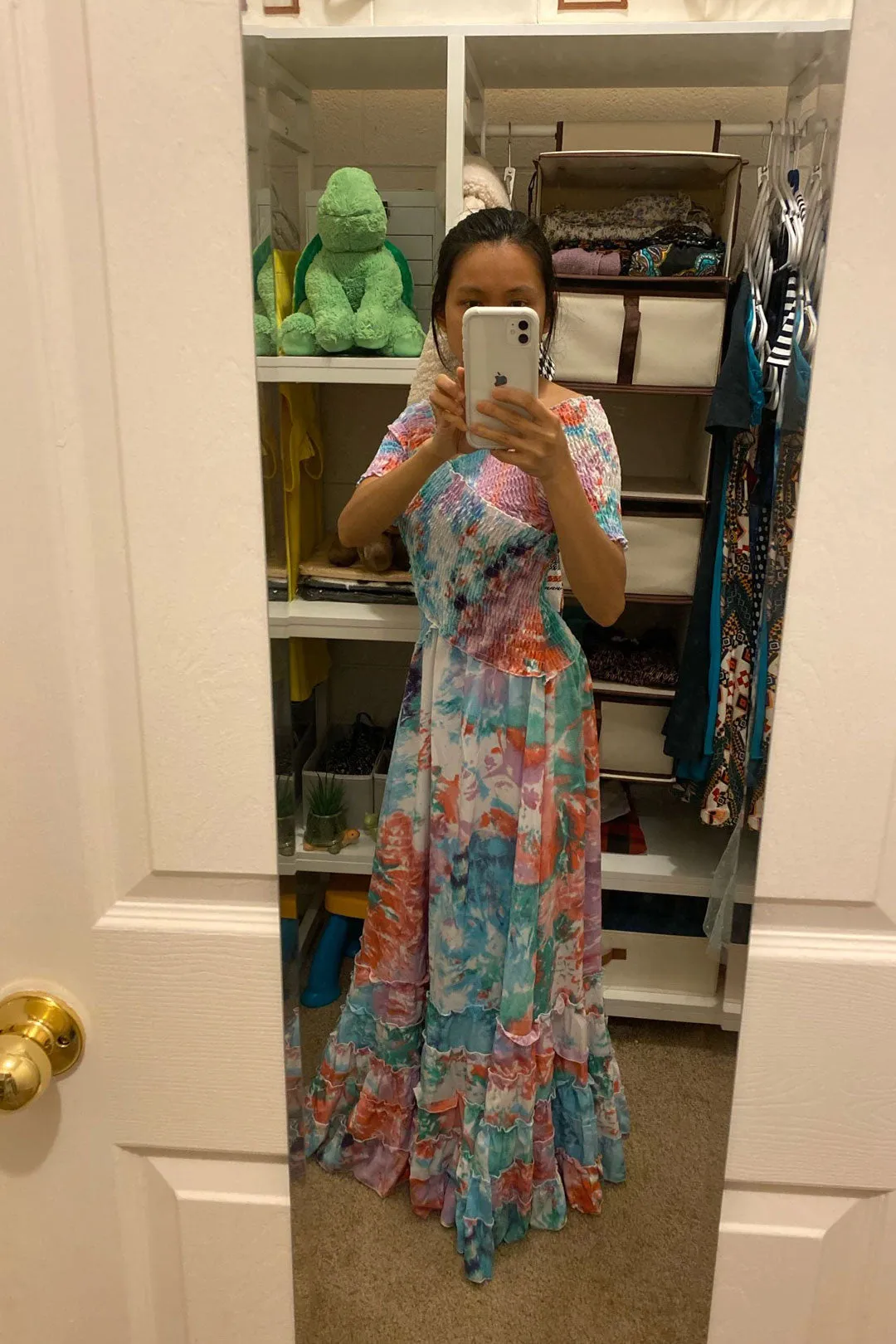 Vintage Dress, Boho Maxi Dress, Smocked Dress, Bibi in Blue and Pink