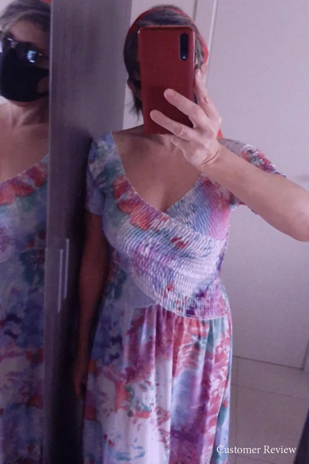 Vintage Dress, Boho Maxi Dress, Smocked Dress, Bibi in Blue and Pink