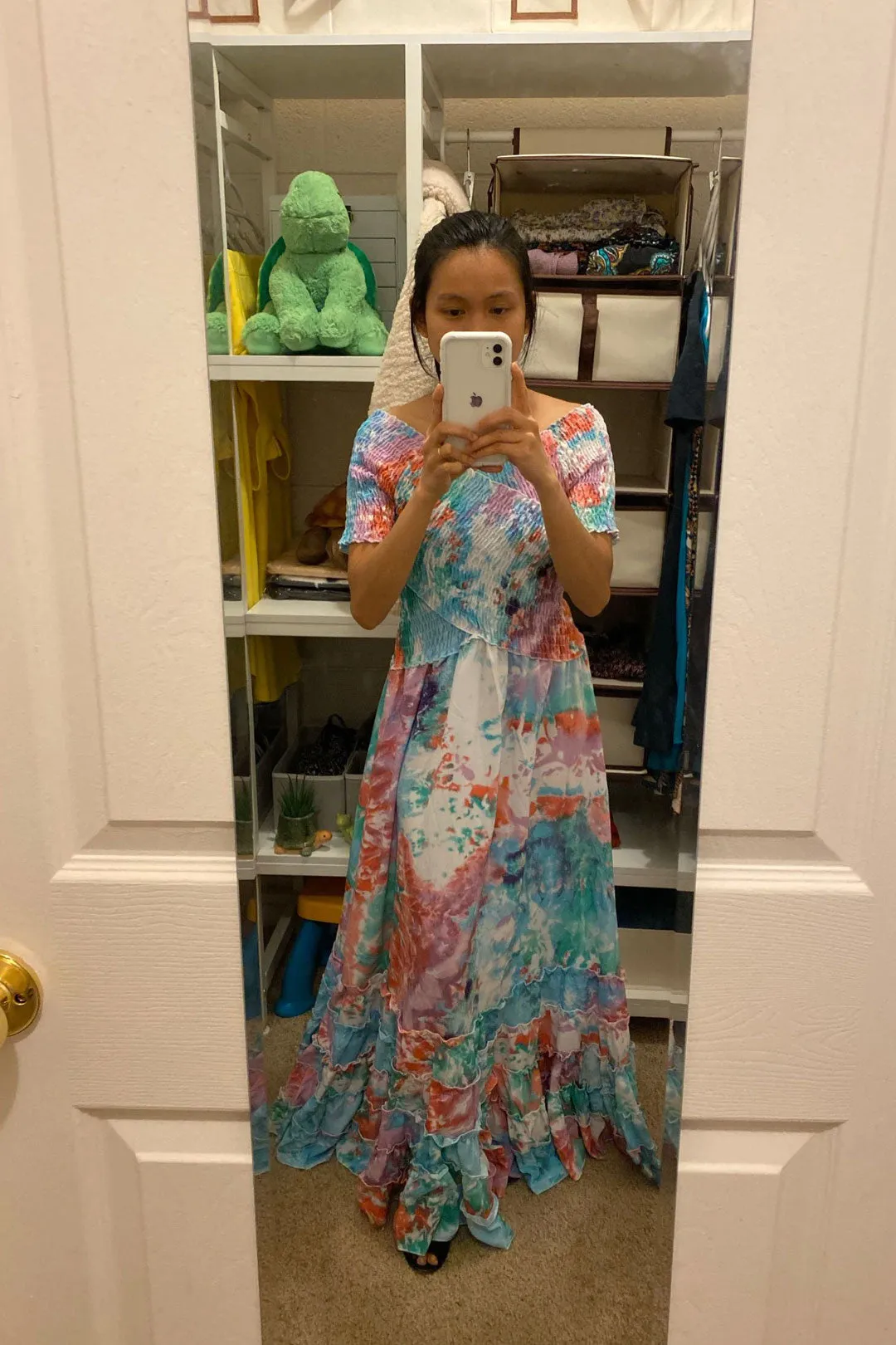 Vintage Dress, Boho Maxi Dress, Smocked Dress, Bibi in Blue and Pink