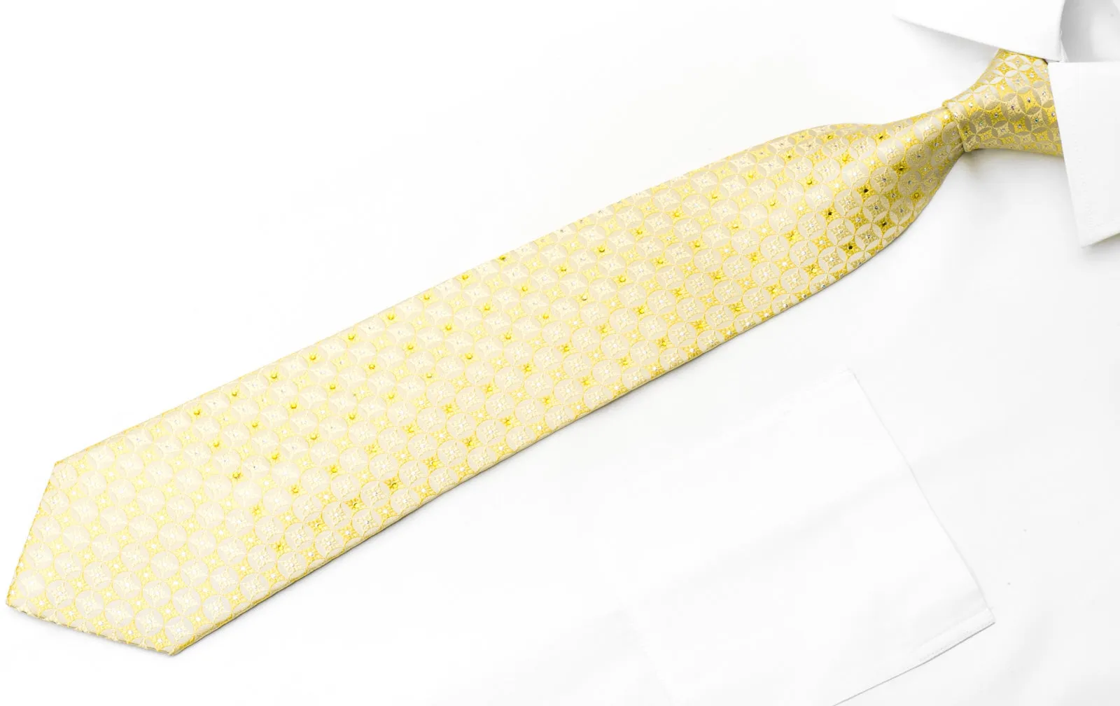 Vito Rufolo Men's Silk Necktie Geometric On Yellow Sparkling With Rhinestones