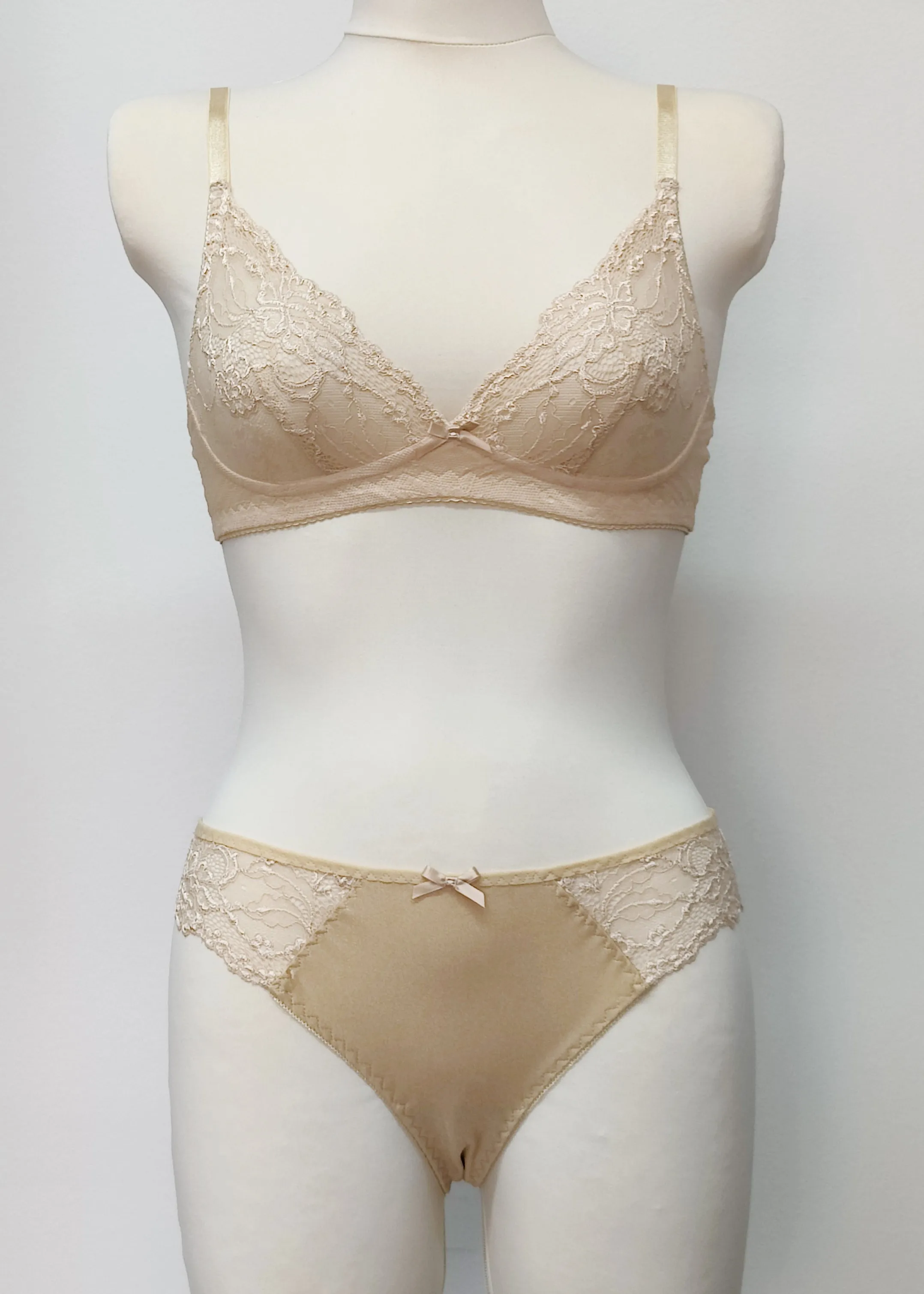 White Lace ZIGI Tanga or Thong Panties Beige Pink Size XS-2XL