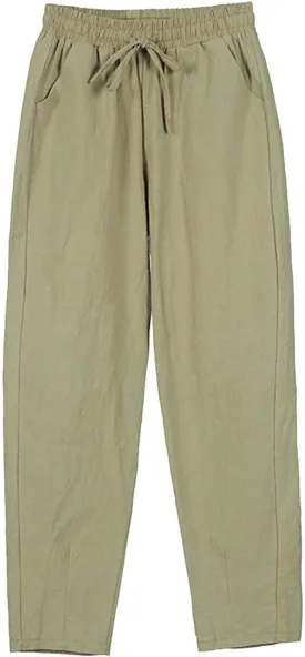 Wide Leg Linen Pants Women Hight Elastic Waisted Palazzo Pants Breathable Vacation Summer Casual Beach Trousers