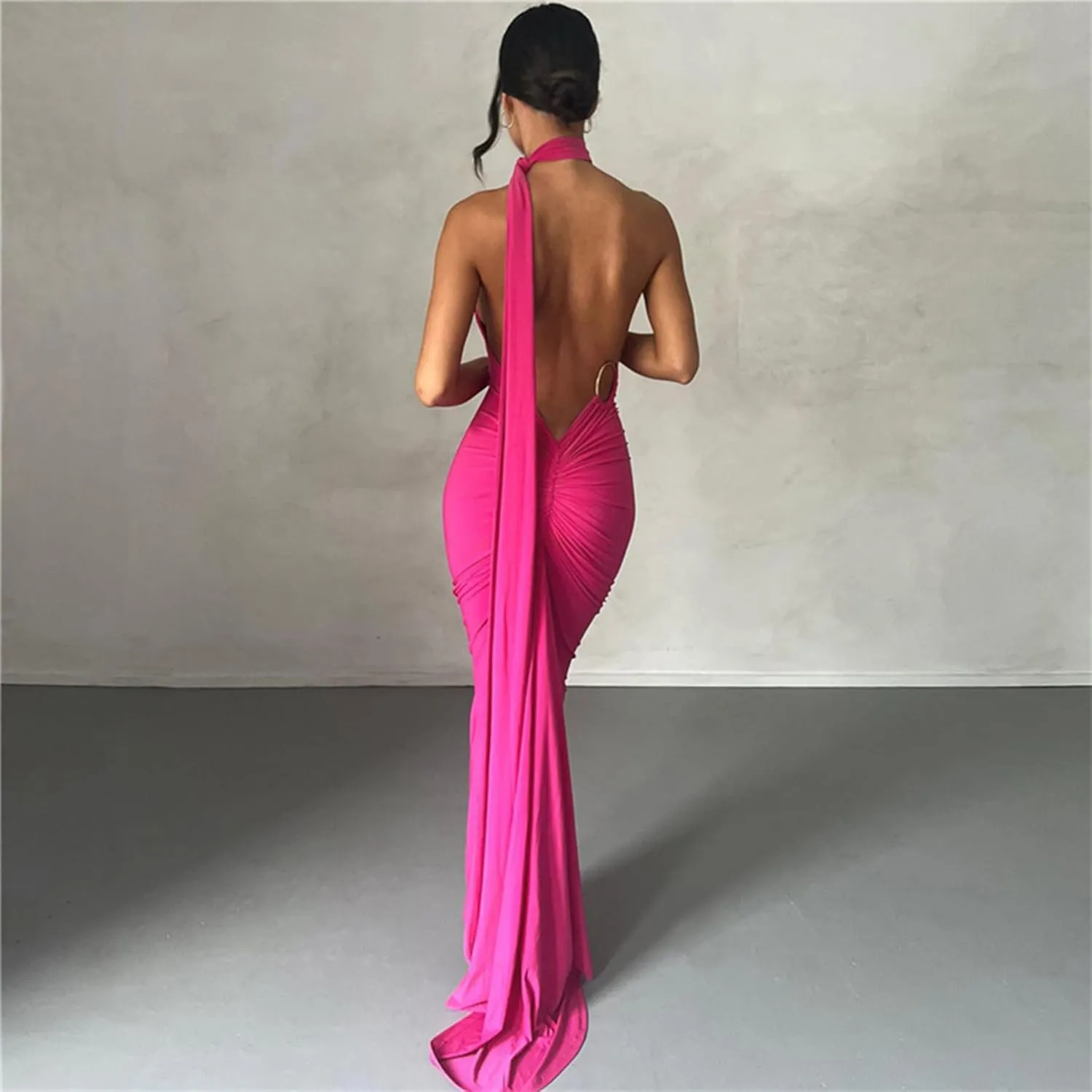 Women Bodycon Maxi Dress Sexy Sleeveless Backless Ruched Bodycon Long Dress Elegant Prom Dresses