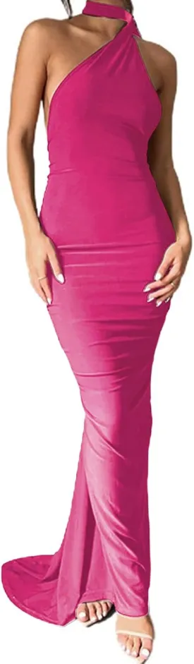 Women Bodycon Maxi Dress Sexy Sleeveless Backless Ruched Bodycon Long Dress Elegant Prom Dresses