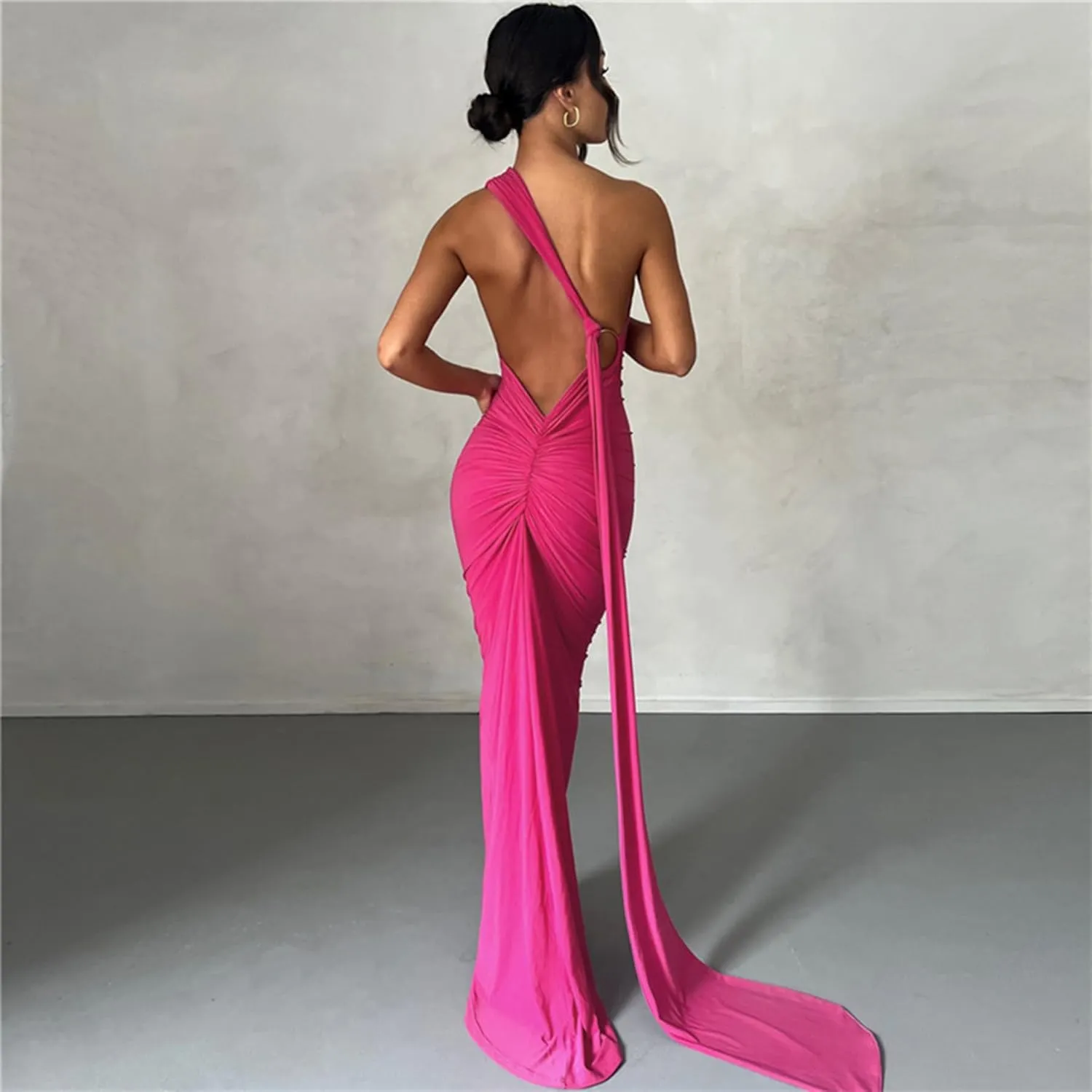 Women Bodycon Maxi Dress Sexy Sleeveless Backless Ruched Bodycon Long Dress Elegant Prom Dresses