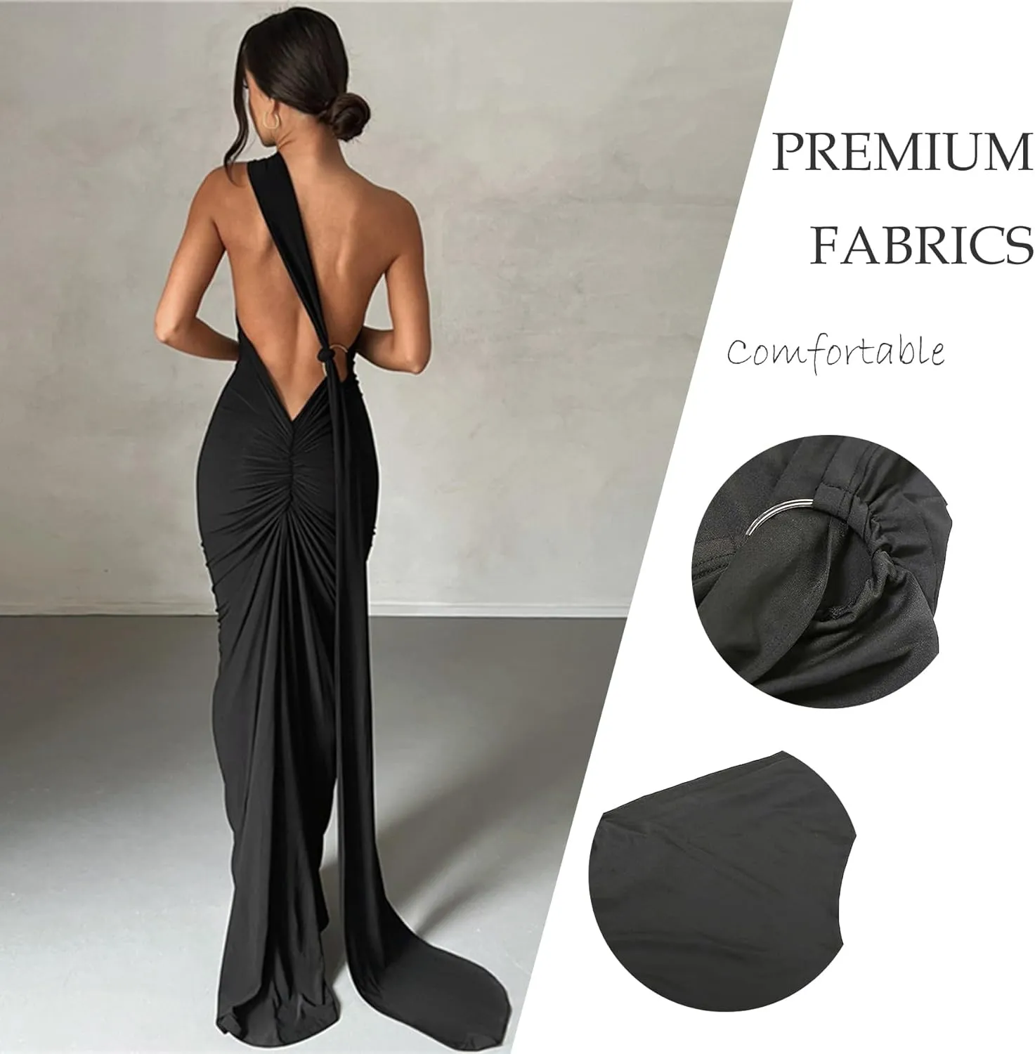 Women Bodycon Maxi Dress Sexy Sleeveless Backless Ruched Bodycon Long Dress Elegant Prom Dresses