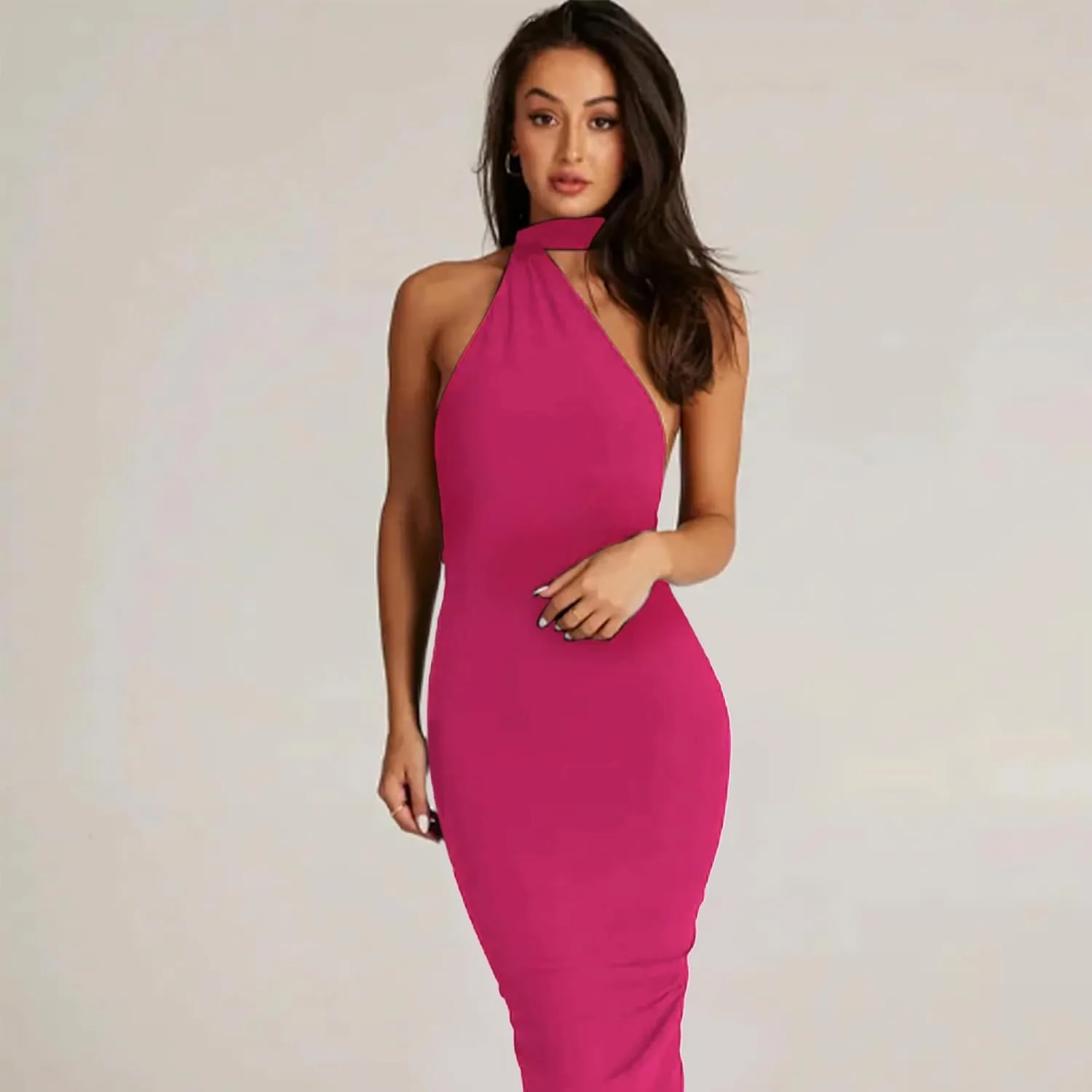 Women Bodycon Maxi Dress Sexy Sleeveless Backless Ruched Bodycon Long Dress Elegant Prom Dresses
