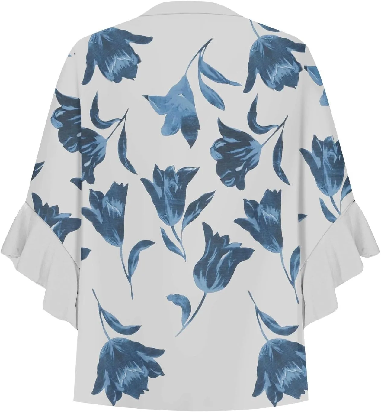 Women's Clothing 3/4 Ruffle Sleeves V Neck Tops Trendy Vintage Floral Boho Blouses Button Tunic Vacation Tee Shirts