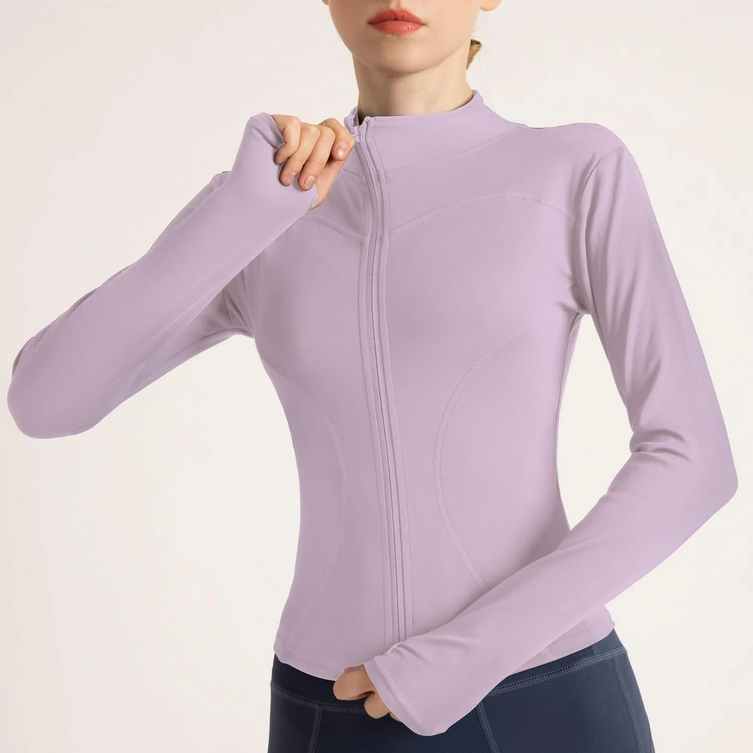 Women's Cropped Lightweight Stretchy Running Track Jackets Full Zip Slim Fit Athletic Tops with Thumb Holes