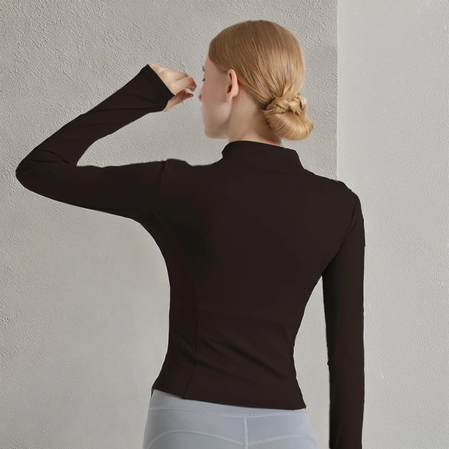 Women's Cropped Lightweight Stretchy Running Track Jackets Full Zip Slim Fit Athletic Tops with Thumb Holes