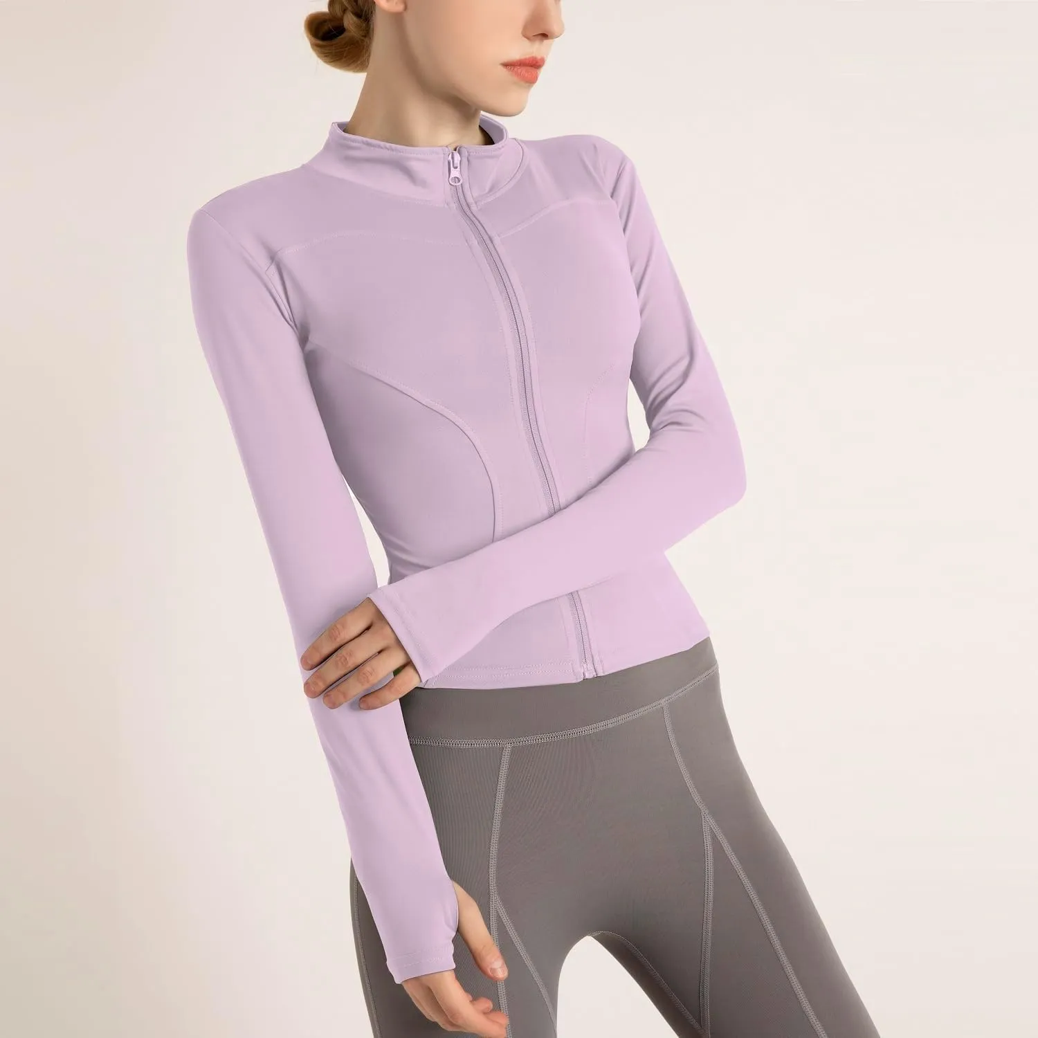 Women's Cropped Lightweight Stretchy Running Track Jackets Full Zip Slim Fit Athletic Tops with Thumb Holes