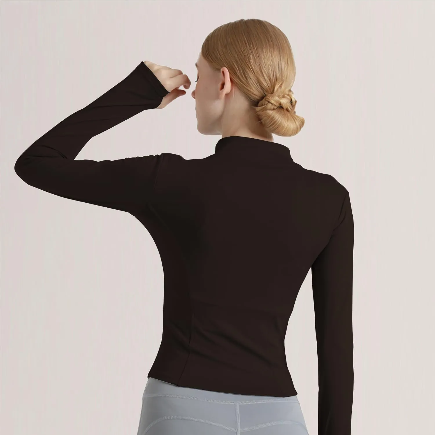 Women's Cropped Lightweight Stretchy Running Track Jackets Full Zip Slim Fit Athletic Tops with Thumb Holes