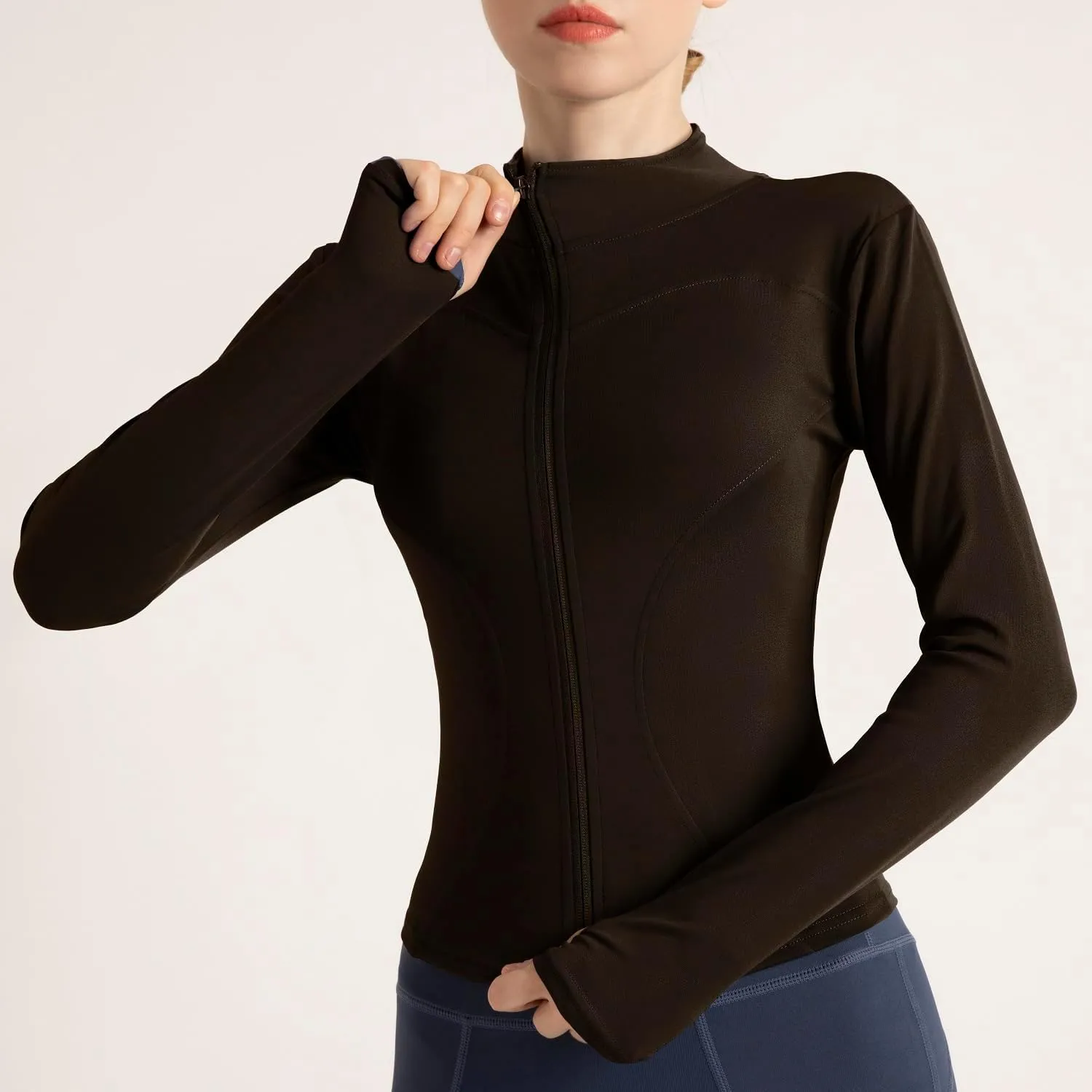 Women's Cropped Lightweight Stretchy Running Track Jackets Full Zip Slim Fit Athletic Tops with Thumb Holes