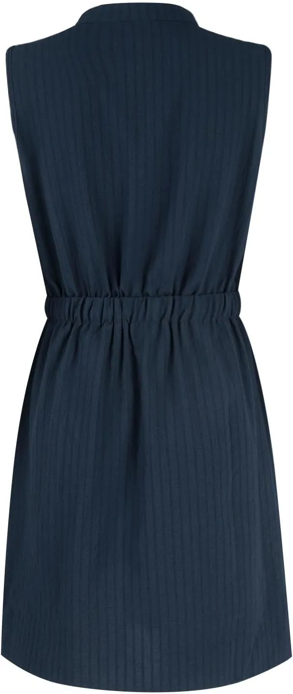 Womens Dresses Summer 2025 Trendy Sleeveless Dress Button V Neck Dress Drawstring Midi Dress Beach Sun Dresses