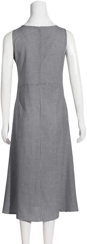 Women's Dresses Summer Casual Striped Sleeveless Round Neck Linen with Pockets Long Maxi Dress Spring, S-2XL