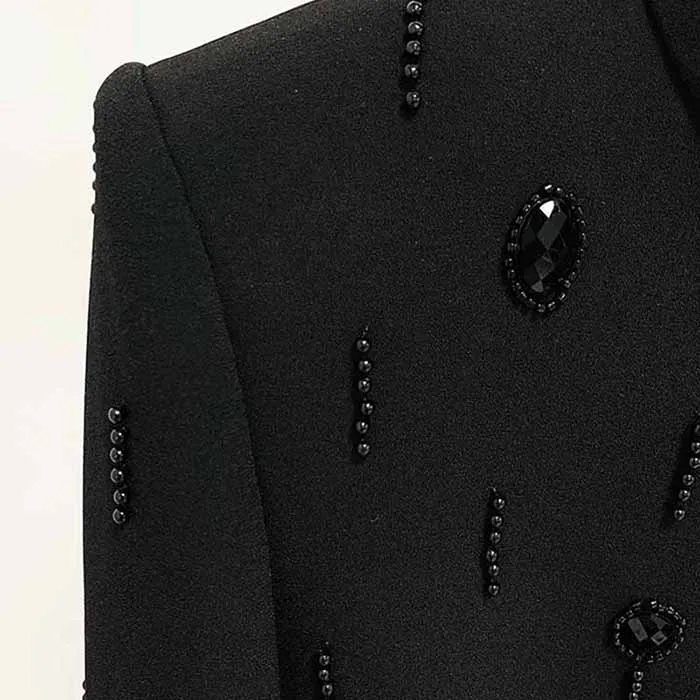 Women's Formal Skirt Suit Fitted Diamonds Pearls Decoration Short Crop Jacket   Mini Skirt Suit