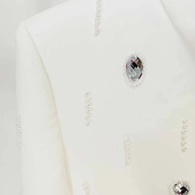 Women's Formal Skirt Suit Fitted Diamonds Pearls Decoration Short Crop Jacket   Mini Skirt Suit