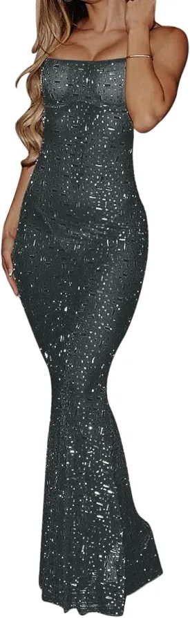 Women's Mesh Rhinestone Cover Up Dress Sparkle Beach Swimwear Coverups Shiny Crystal Sheer Maxi Dresses