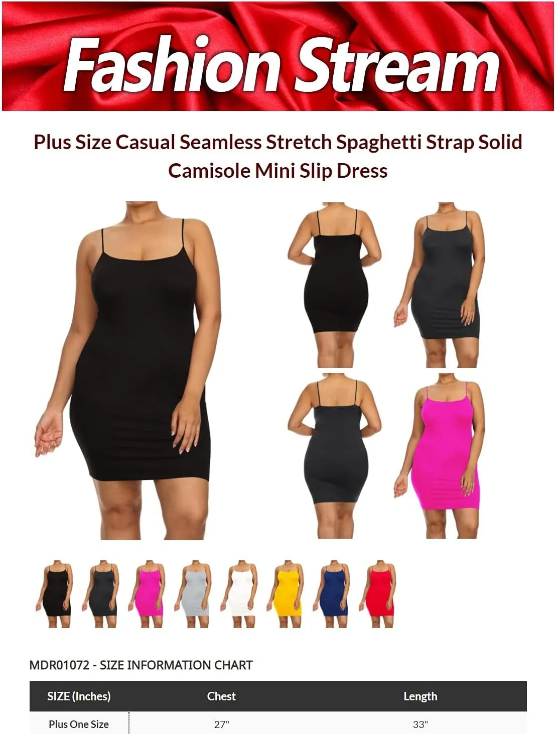 Women's Plus Size Casual Seamless Stretch Spaghetti Strap Solid Camisole Mini Slip Dress