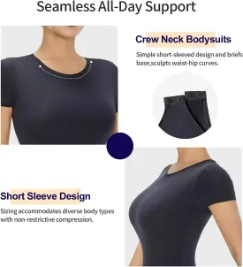 Women's Round Neck Short Sleeve Bodysuit Double-Lined T-shirt Tops Body Suits for Women Going Out