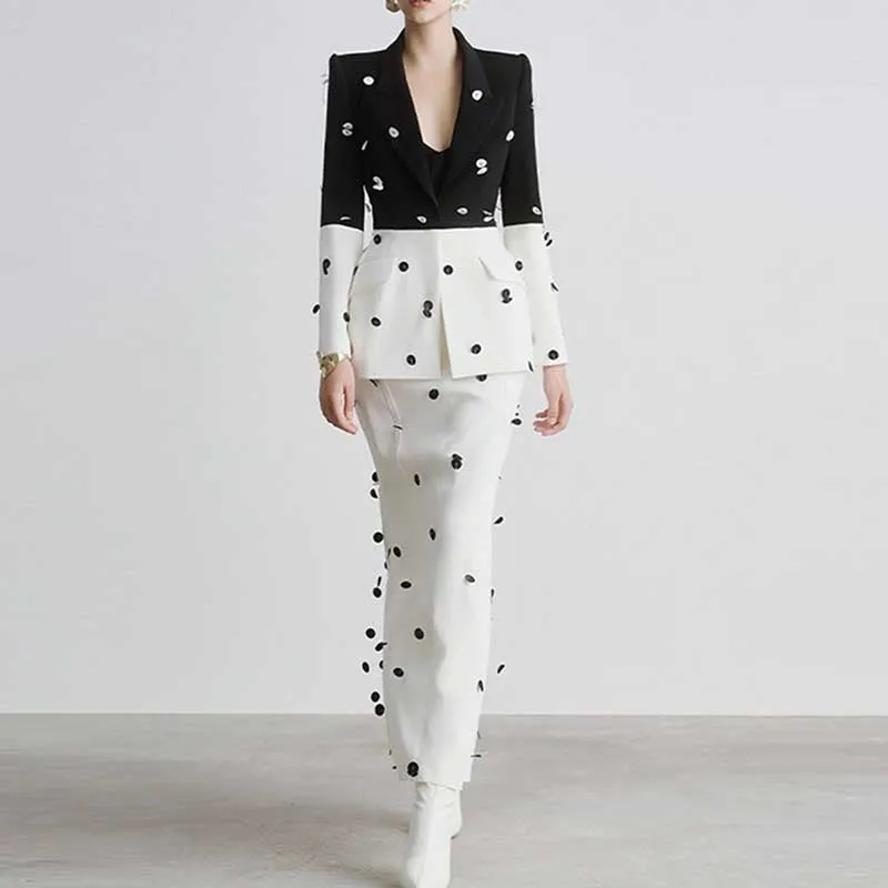 Women's Sequined Blazer Midi Skirt 2-Piece Blazer and Skirt Suit