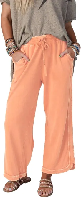 Womens Wide Leg Pants Casual High Waisted Palazzo Pants Lightweight Summer Flowy Beach Pants with Pockets