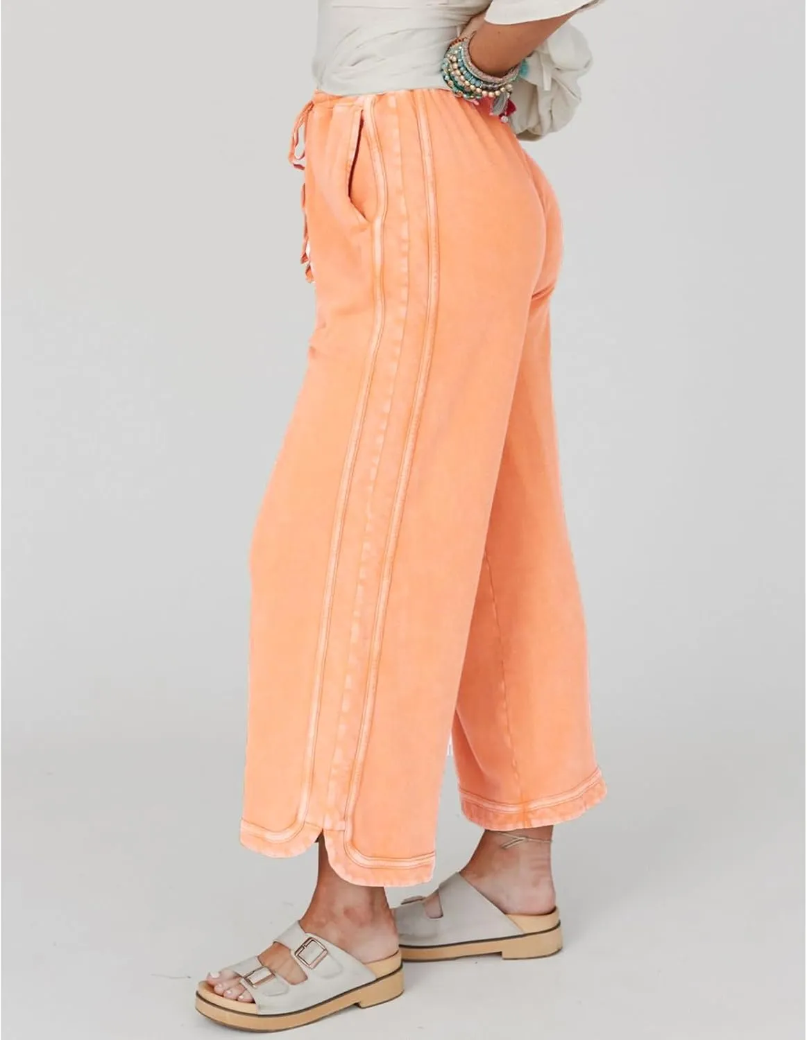 Womens Wide Leg Pants Casual High Waisted Palazzo Pants Lightweight Summer Flowy Beach Pants with Pockets