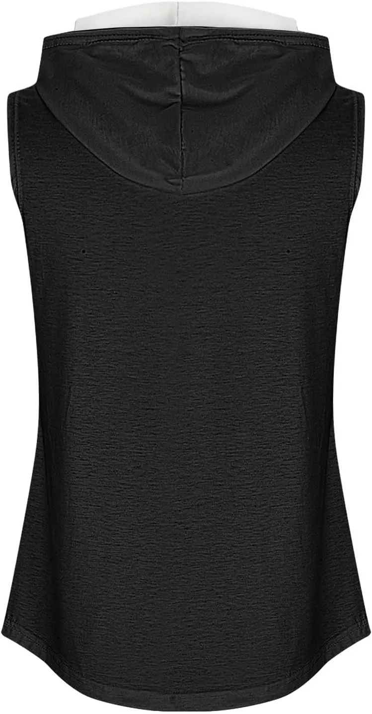 Womens Workout Hooded Tank Tops Drawstring Loose Fit Running Gym Sleeveless Hoodie Tee Shirts 2025 Summer