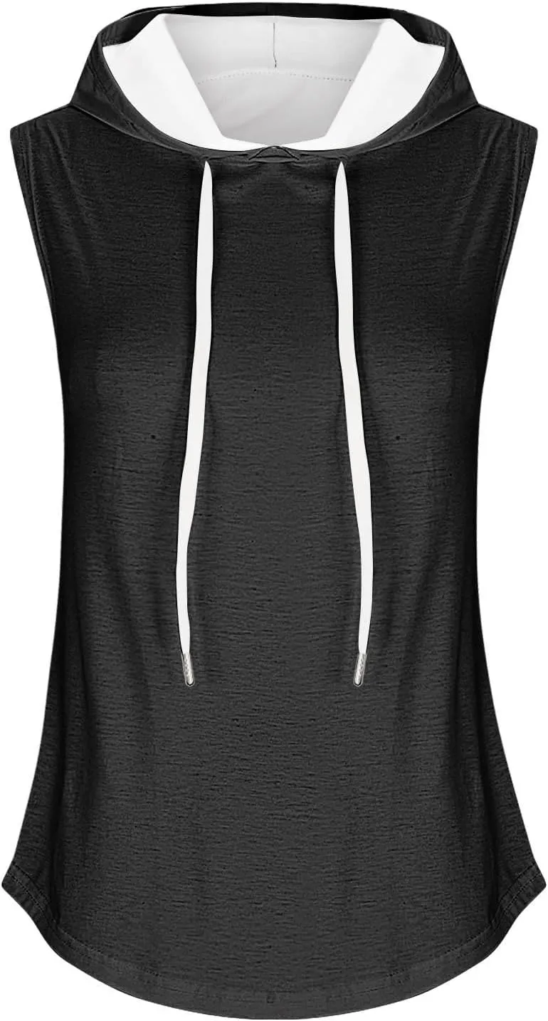 Womens Workout Hooded Tank Tops Drawstring Loose Fit Running Gym Sleeveless Hoodie Tee Shirts 2025 Summer