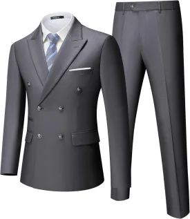 WULFUL Men's Suits Slim Fit 2 Piece Double Breasted Suit Men Tuxedo Blazer Jacket and Dress Pants Set for Business Wedding