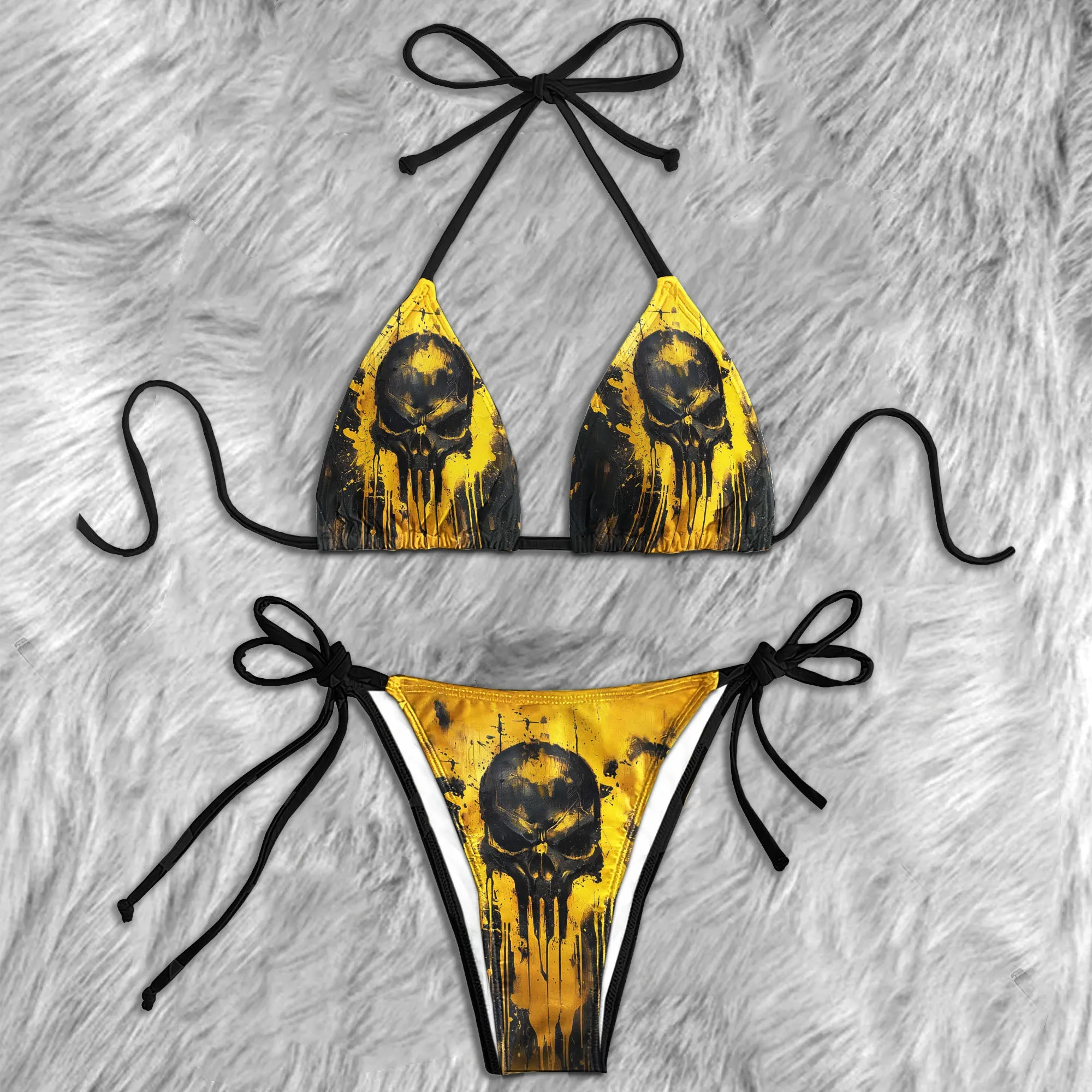 Yellow Horror Skull Micro Triangle Bikini Swimsuit