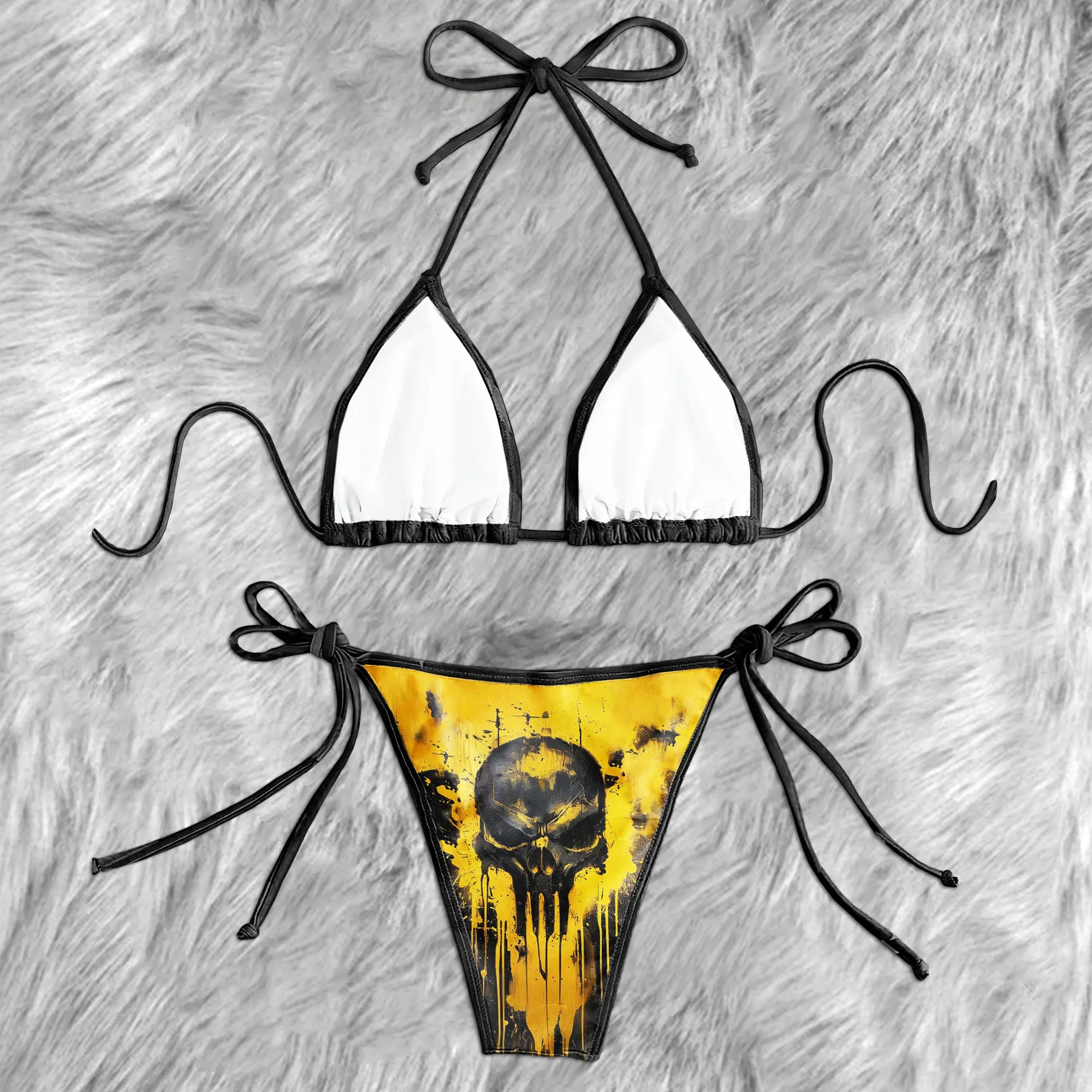 Yellow Horror Skull Micro Triangle Bikini Swimsuit