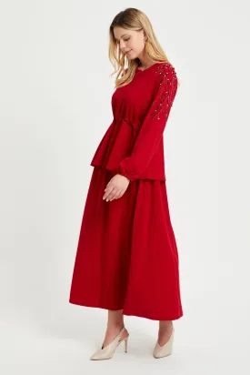 ZRF Women Embroidered Sleeve Skirt Suit - Red - Woodbury