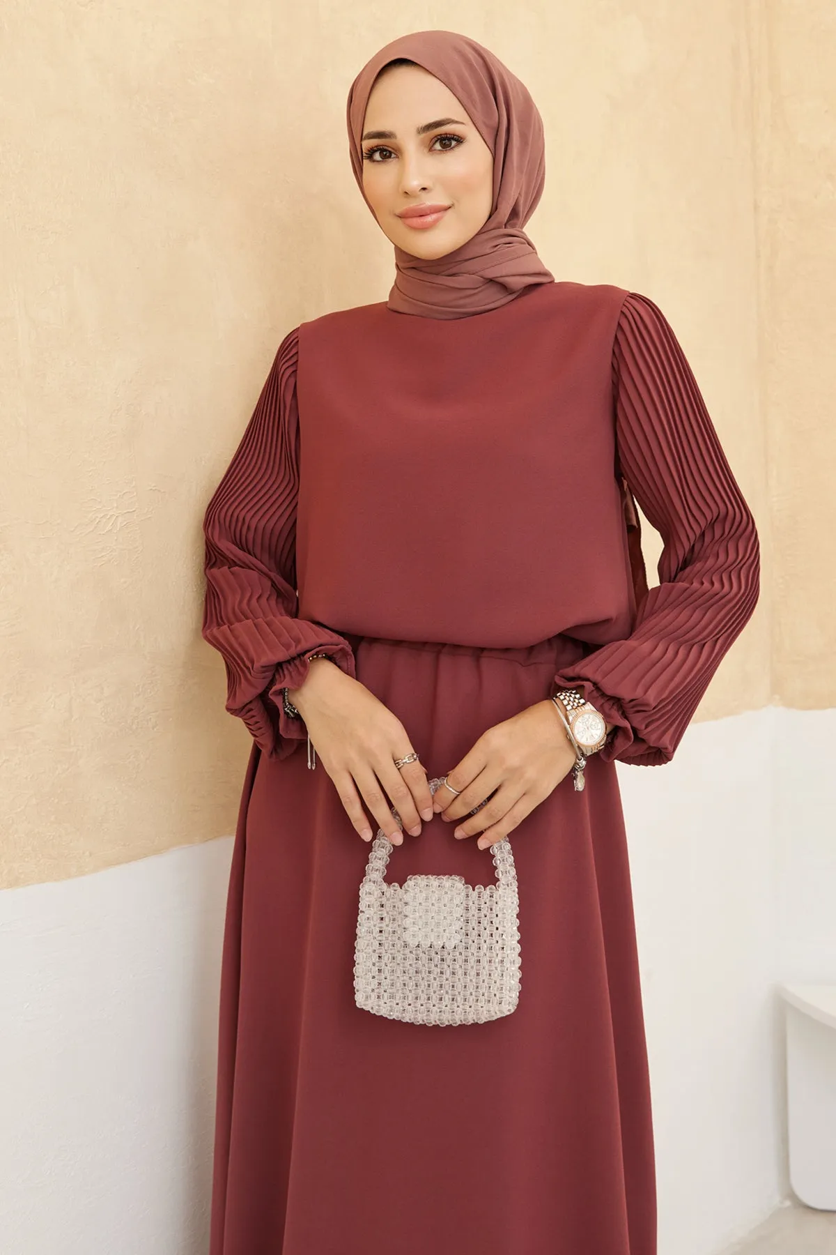 ZRF Women Sleeved Pile Skirt Tunic Set - Rose Pink - Xalapa